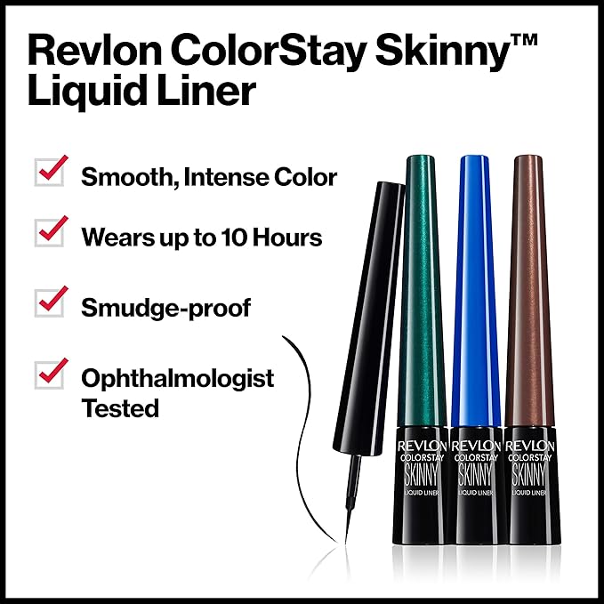 Revlon Skinny Liquid Eyeliner, ColorStay Eye Makeup, Waterproof, Smudge-proof, Longwearing with Ultra-Fine Tip, Black Out, 0.08 oz