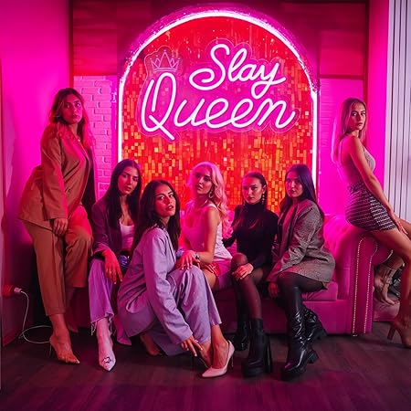 Slay Queen Neon Sign for Wall Decor, Adjustable LED Light Up Signs USB Powered Pink White Neon Sign for Girl Women Birthday Valentines Christmas Bedroom Dorm Wall Art Decor