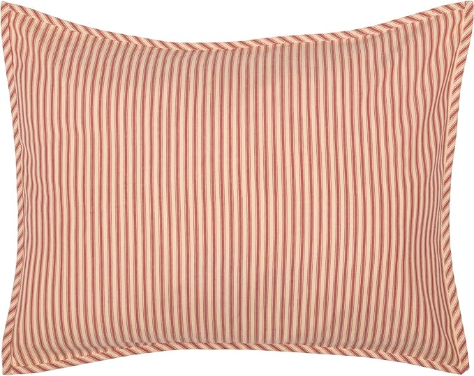 VHC Brands Sawyer Mill Red Ticking Stripe Standard Sham 21x27 Bedding Accessory