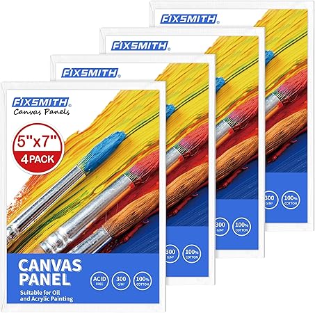 FIXSMITH Canvas Boards for Painting 5x7 Inch, Super Value 4 Pack Paint Canvases, White Blank Canvas Panels, 100 Cotton Primed, Painting Art Supplies
