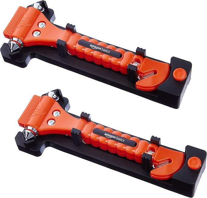 Basics Emergency Seat Belt Cutter and Window Hammer Tool, Car Accessories, 2 Pack, SW-835