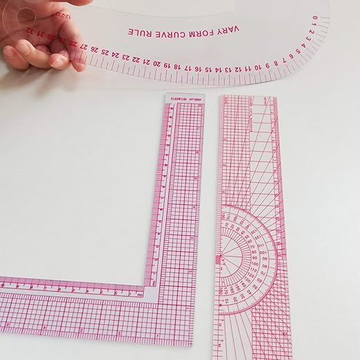 Fashion Clear Metric Sewing Ruler Set, French Curve Pattern Ruler Kit for Beginners Tailors Designers (A-9-Piece Set)