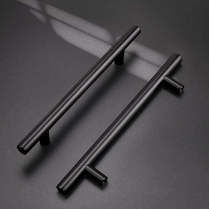 Probrico 15 Pack5" Hole Centers Flat Black Modern Cabinet Pulls Drawer Handle Kitchen Cupboard T Bar Dresser Pull Stainless Steel Cabinet Hardware, 7-12 Total Length