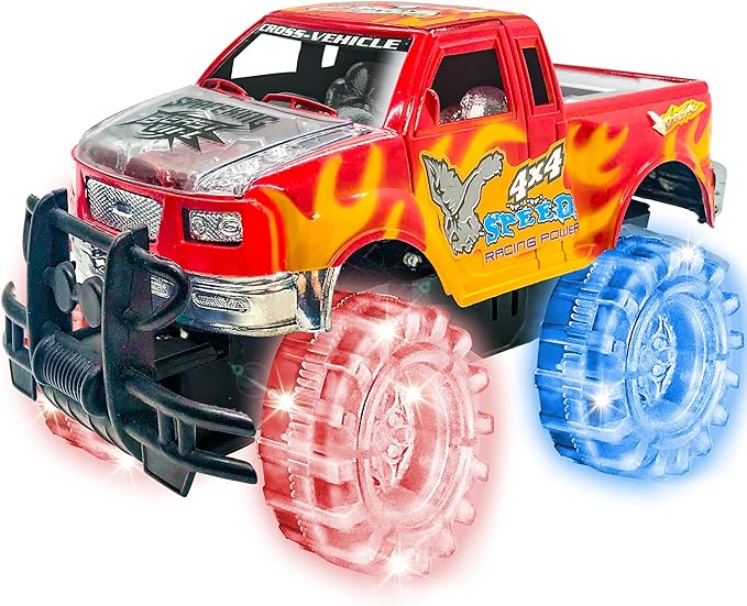 ArtCreativity Light Up Red Monster Truck, 1 Piece, 8 Inch Monster Truck Toy with Flashing LED Tires Batteries, Push n Go Car Toys for Kids, Fun Gift for Boys Girls Ages 3 Up...