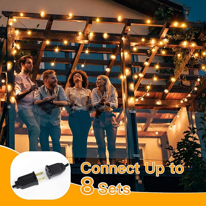 Ollny 100FT Outdoor String Lights, Waterproof Connectable Shatterproof Outside Light with 50 Edison 3 Spare LED Bulbs Plug in, Patio Lights for Indoor Balcony Porch Camping Deck