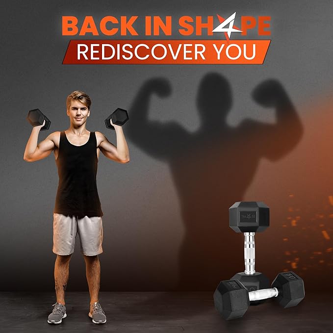 Yes4All Chrome/Rubber Grip Encased Hex Dumbbells – Hand Weights With Anti-Slip 20 LBS Pair