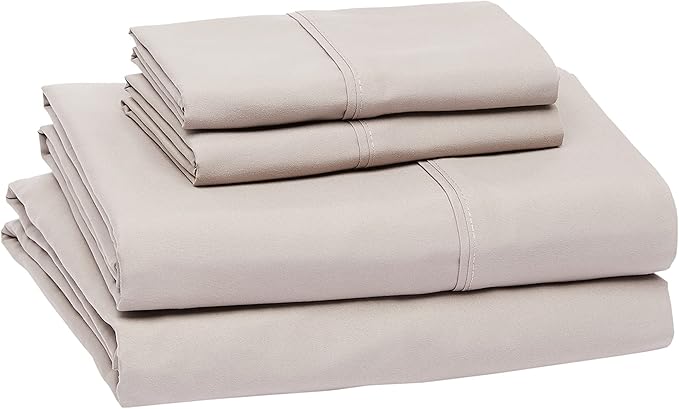 Basics Lightweight Super Soft Cooling, Easy Care Breathable Wrinkle Free Microfiber Comfortable 4-Piece Bed Sheet Set with 14-Inch Deep Pockets, Queen, Taupe, Solid