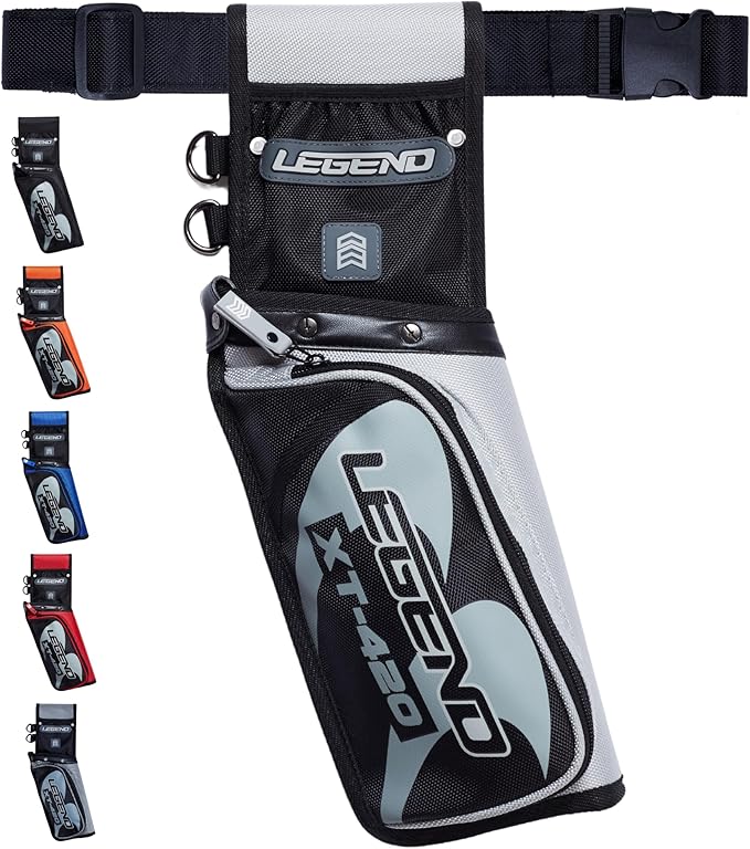Legend XT420 Field Quiver - Left or Right-Handed Quiver Arrow Holder, Archery Quiver with 3 Arrow Tube, Durable Nylon Hip Quivers with Multiple Pockets for Archery Accessories, Score Card Tools