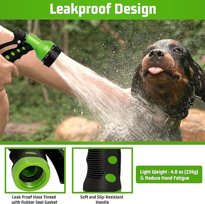 NEXCOVER Garden Hose Nozzle Sprayer - 7 Adjustable Watering Patterns Nozzle for Water Hose, Non-Slip Garden Spray Nozzle for Car Washing, Watering Plants, Pets Showering, Lawns Cleaning, Green