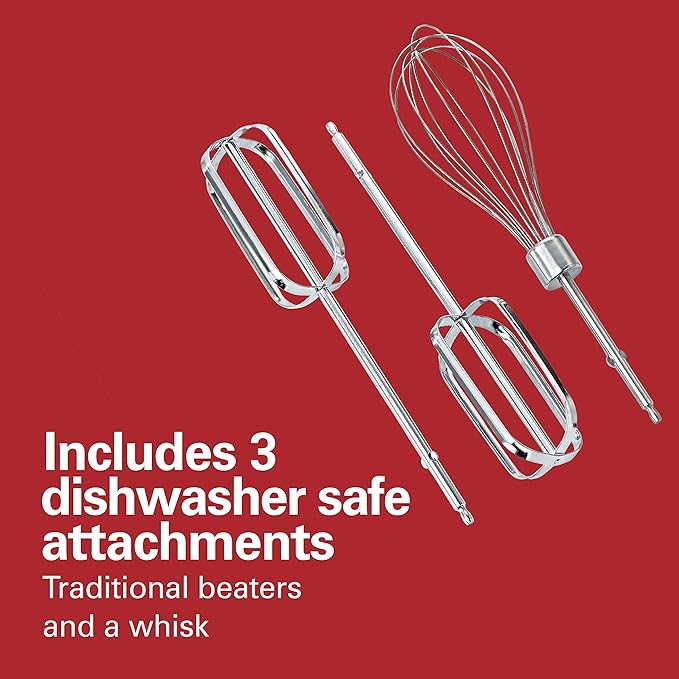 Hamilton Beach Power Deluxe 6-Speed Electric Hand Mixer with Snap-On Storage Case, QuickBurst, Beaters, Whisk, Powerful 250 Watt Motor, Bowl Rest, White (62695V)