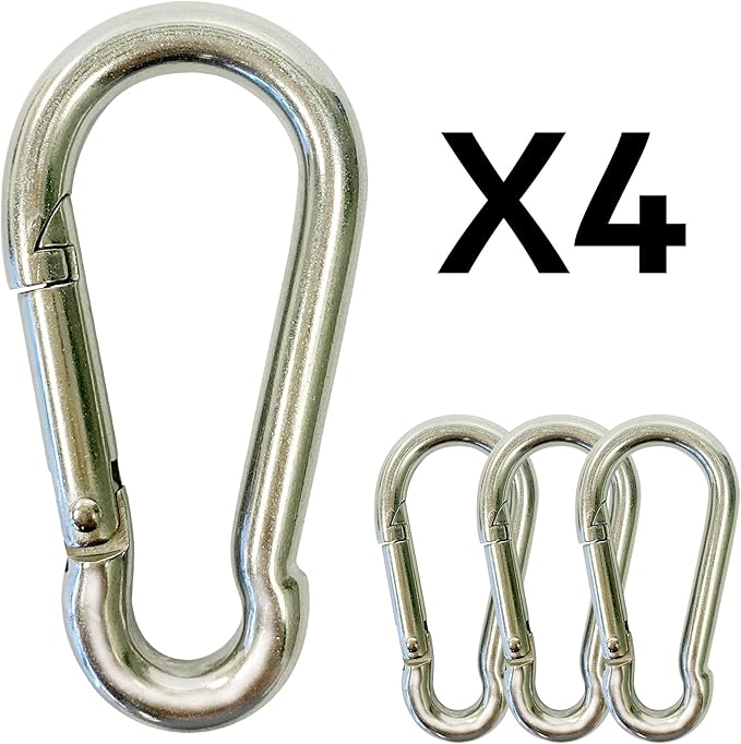Stainless Carabiner Clip -Snap Hook Clips Pack of 4-316 Stainless Steel Clips Marine Grade - Keychain Carabiner Clips - Weight Lifting Carabiner - Hikers Clip Carabiners (4 inches)