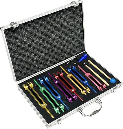 TENFLY Tuning Forks Set for Healing, 7 TENFLY 1 Soul Purpose Weighted Tuning Forks with Exquisite Aluminum Gift Box, Multicolor, (126.22 Hz, 136.1 Hz, 141.27 Hz, 172.06 Hz etc.)
