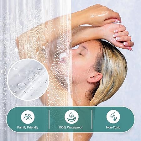 AmazerBath Heavy Duty Shower Curtain Liner 12 Gauge, 72 x 78 Inches Clear Shower Curtain Liner with 3 Clear Stones and 12 Grommet Holes, Weighted Plastic Shower Curtain Liner