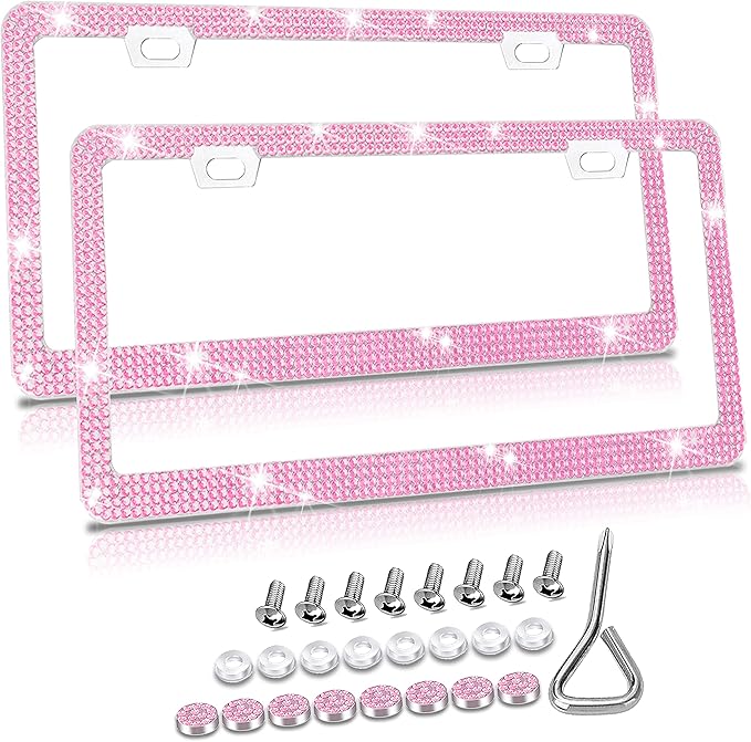Bling Bling License Plate Frame,Pink Rhinestone License Plate Frame,Pink Diamond License Plate Frame,Car Bling,Sparkly License Plate Frame for Women