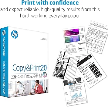 HP Printer Paper 8.5 x 11 Paper Copy Print 20 lb 1 Ream Case - 500 Sheets 92 Bright Made in USA - FSC Certified 200060