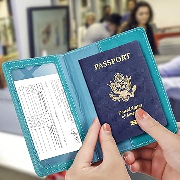 Passport and Vaccine Card Holder Combo with Vaccine Card Slot, Passport Wallet, Passport Cover Case for Women and Men(AK-turquoise)