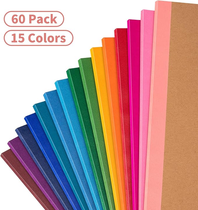60 Pack Composition Notebook Journals Bulk, A5 Lined College Ruled Notebook, Kraft Cover with Rainbow Spines, 8.3x 5.5, 15 Colors 60 Pages for School Office Travel