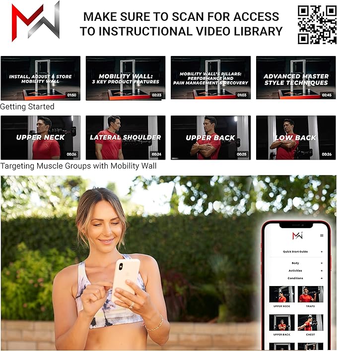 Mobility Wall- Stand Up Door Mounted Smooth Foam Roller for Soft Tissue Massage & Muscle Recovery for Exercise, Includes 1 Trigger Point Attachments