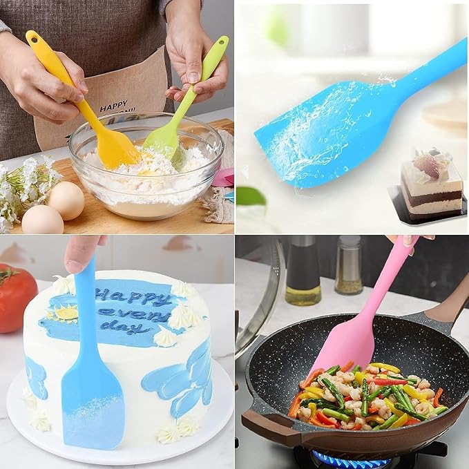 Silicone Spatula for Cooking Heat Resistant, 8.27 Inch Small Kitchen Spatula Silicone, Flexible Rubber Spatula for Baking (Blue)
