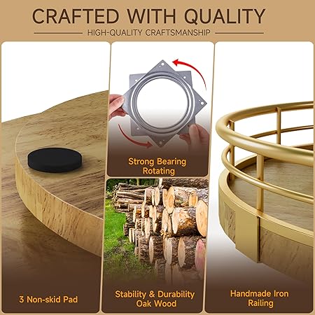 Farmhouse Oak 12" Lazy Susan Turntable Organizer for Cabinet, Round Wooden Lazy Susan Organization and Storage for Dining Table, Pantry, Kitchen, Countertop, Cupboard,Home Decor