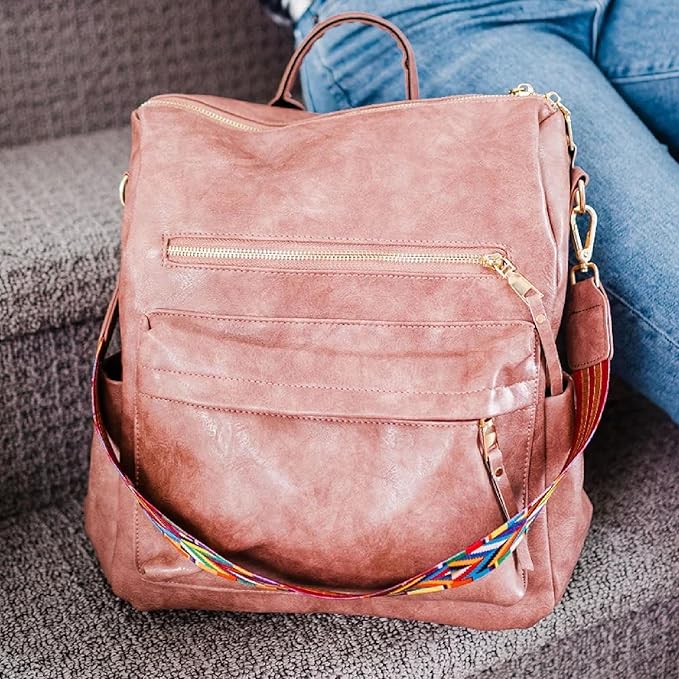 ModernChic Backpack Purse for Women - Brielle Convertible Bag, Use as Diaper Shoulder Bag, or Womens Backpack, Made of Vegan Leather wRemovable Strap and ExteriorInterior Pockets (Taffy Pink)