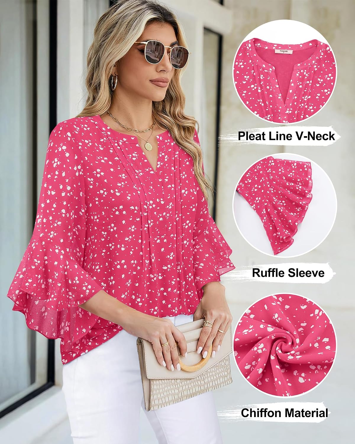 Timeson Women's 3/4 Sleeve Top | Dressy, Casual