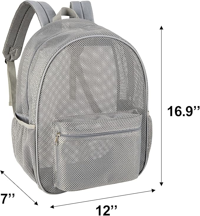 COVAX Heavy Duty Mesh Backpack, See Through College Backpack with Padded Shoulder Straps for Commuting, Swimming, Travel, Beach, Outdoor Sports (Grey)