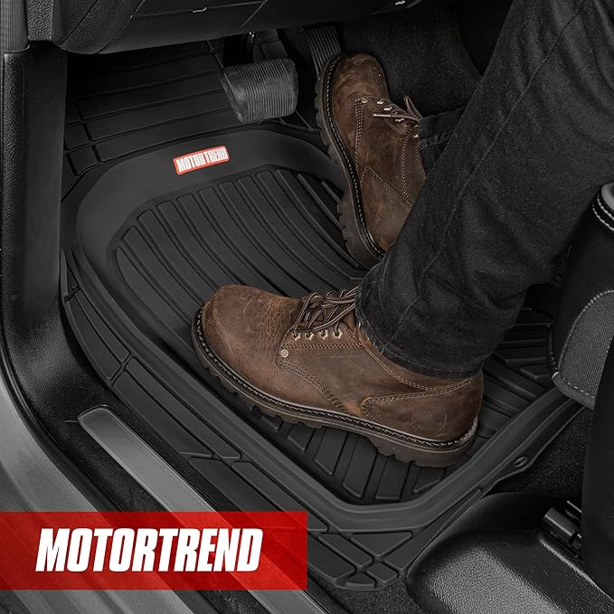Motor Trend FlexToughXL Floor Mats for Cars Full Set, All-Weather Rubber Automotive Floor Mats, Waterproof Heavy Duty Car Mats, Flexible Floor Liners for Car Truck Van SUV, Car Floor Mats (Black)