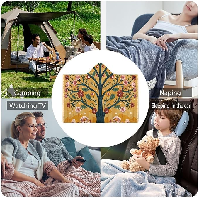 Wearable Blanket Hoodie Yellow Orange Tree of Life Plush Wrap Throws Blanket Poncho Blanket for Women And Men
