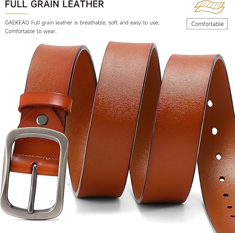 GAEKEAO Genuine Leather Belts For Men 1.57" Wide Mens Belt For Casual Golf Dress Pants with Anti-Scratch Buckle Belt