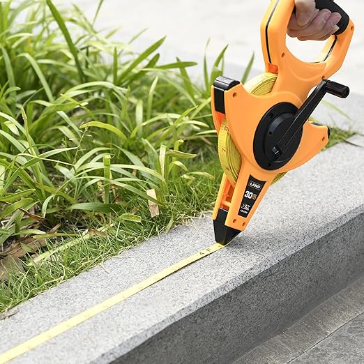 LAND 100FT30M Heavy Duty Fiberglass Tape Measure - 12-Inch Wide, Dual InchMetric Scale, Durable Open Reel Measuring Tape for Surveying, Engineering, Runway Construction