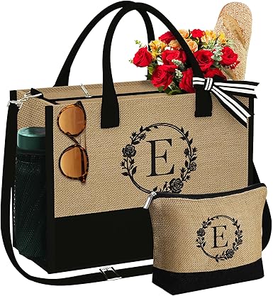 YOOLIFE Gifts for Women - Initial Tote Bag for Women, Personalized Birthday Gifts for Women Her Mom Sister Friends