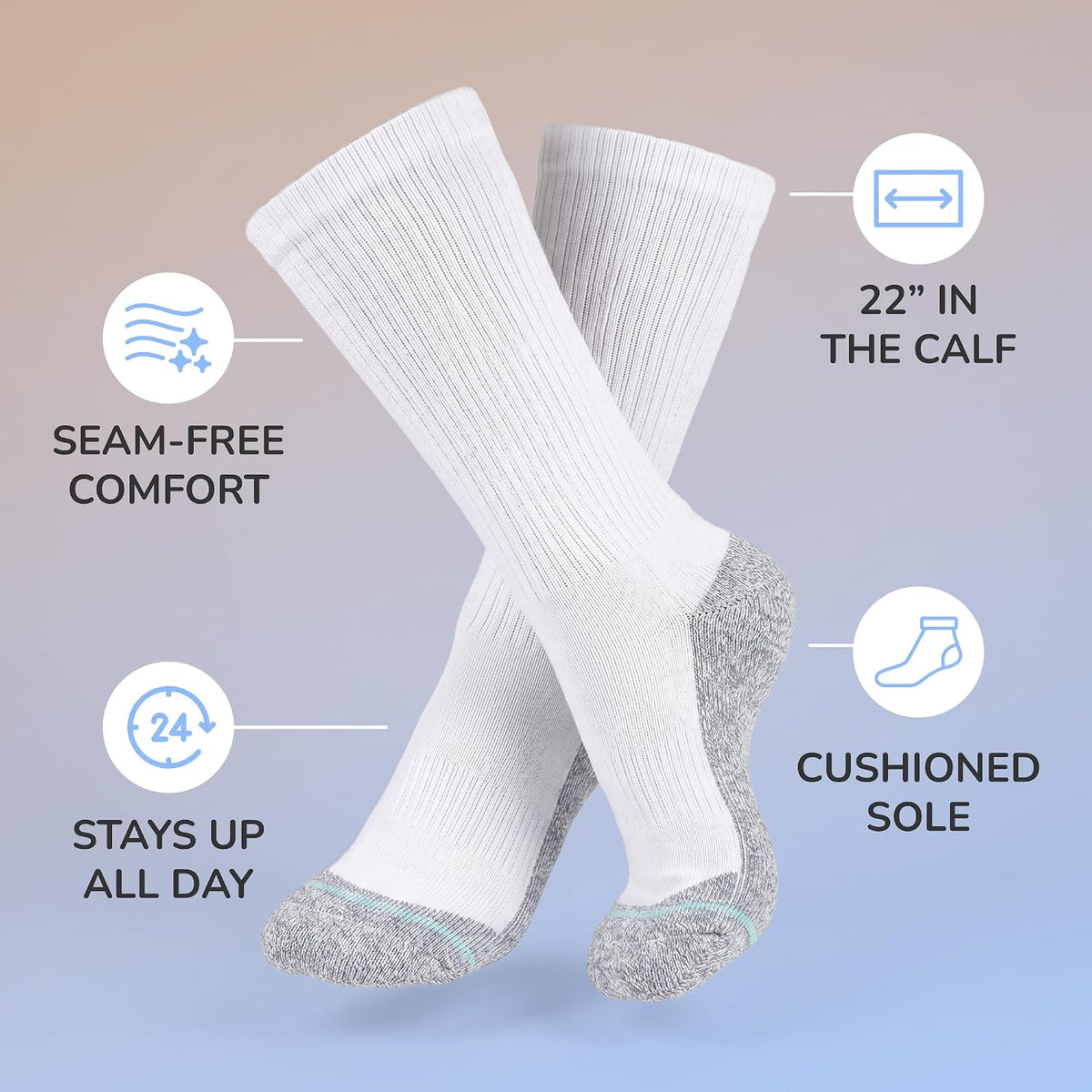 Loose Fit Stays Up Men's and Women's Casual Crew Socks (Pack of 1) Made in USA! Cushioned Sole
