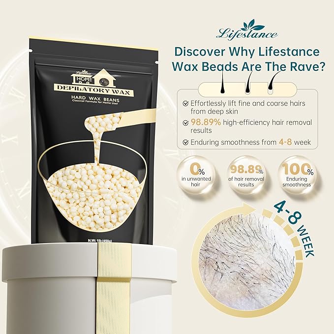 1lb Hard Wax Beans, Lifestance Wax Beads Hair Removal Hard Wax Kit for Thin Fine Hair, Sensitive Skin, Waxing Beads for Face, Chin, Eyebrow, Bikini