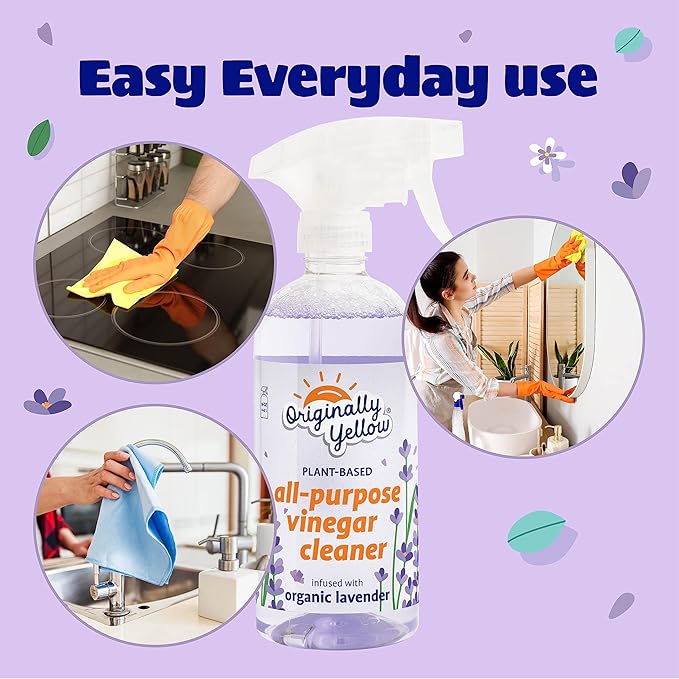 Originally Yellow All-Purpose Distilled Vinegar Spray Living Room, Bathroom, Kitchen Cleaner Spray Infused with Organic Lavender Plant-Based All Purpose Cleaner, 16 Fl Oz (3-Pack)