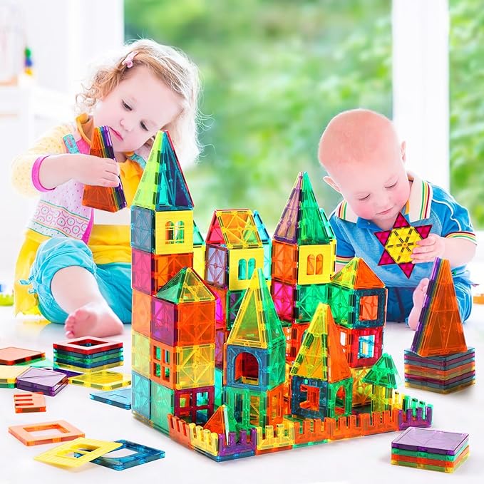 FNJO Magnetic Tiles, 95PCS Magnet Building Set, Magnetic Building Blocks,Construction STEM Learning and Playing Toys for Kids, Montessori Toy for Preschool Boys Girls Toddlers Classroom Must-Haves