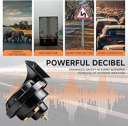 FARBIN Compact Horn 12V Car Horn Loud Low-Tone 410HZ Waterproof Auto Horn Electric Snail Horn Universal for Any 12V Vehicles (Single low pitched snail horn, 12v)