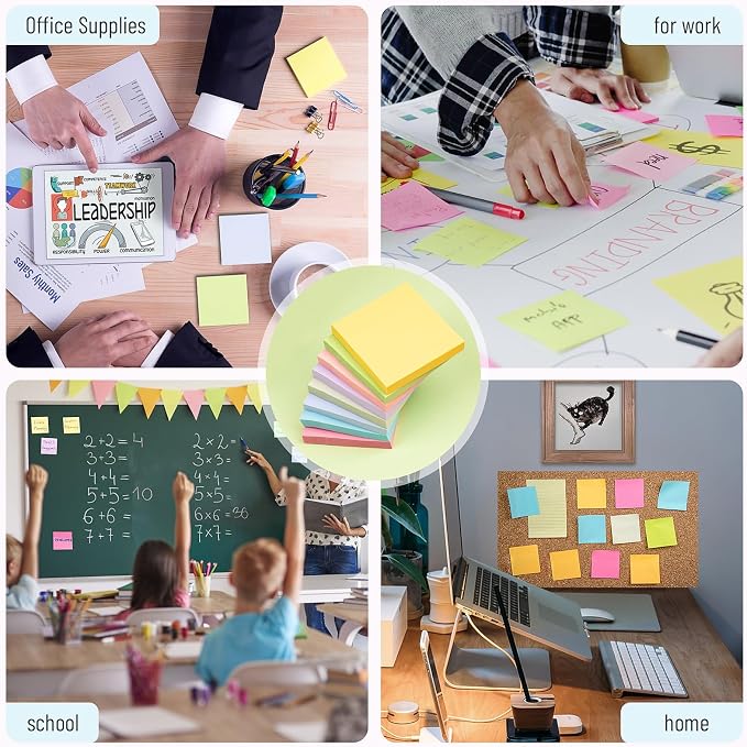 Sticky Notes 3x3 Inches, 8 Pads, 800 Sheets, 8 Color Sticky Note Pads, Premium Sticky Pads, Sticky Notes Bulk, Self-Stick Note Pads, 100 Sheets/pa