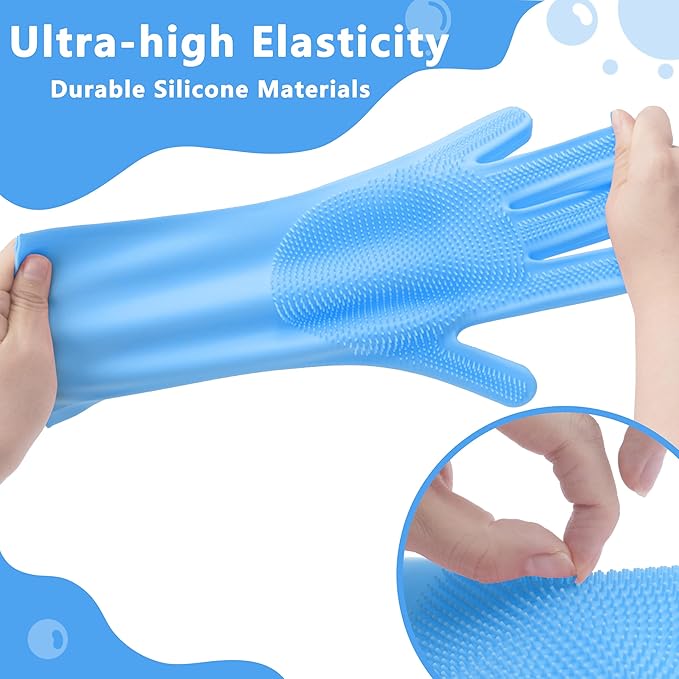 Pet Grooming GlovesHeat Resistant Dog Washing Gloves with High-Density Teeth, Dog Bath Scrubber with Enhanced Five Finger Design, Silicone Gloves for Dogs and Cats Bathing, Massage (Blue)