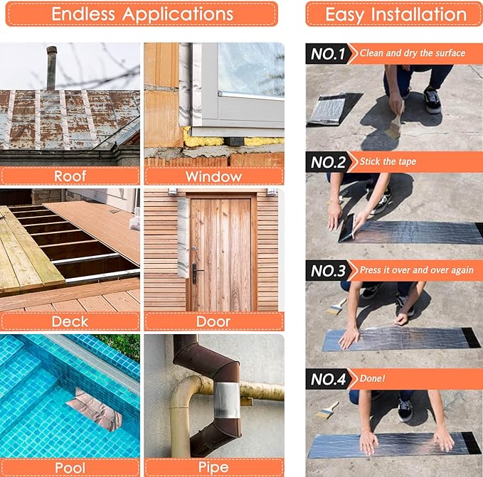 BXI Flashing Roll Tape Membrane, 6 inches X 32 Feet Thick Waterproof Patch Seal Tape, Self-Adhesive SBS Modified Rubberized Asphalt, Deck Seam Joist Leak Sealant for Roof Window Gutter Repair Outdoor