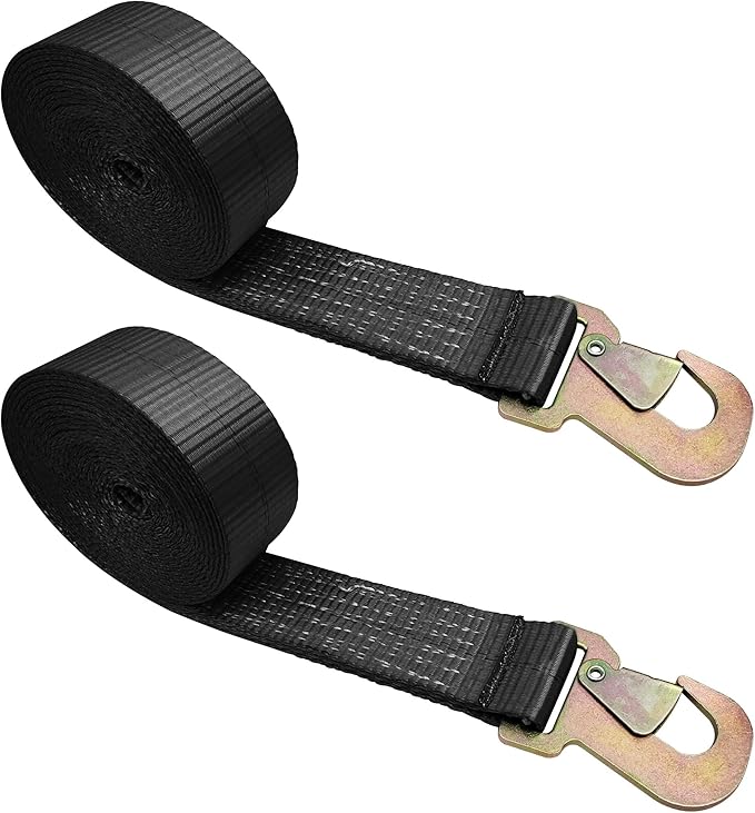 Mega Cargo Control 2 inch x 120 inch Snap Hook Lasso Tow Straps, for Wheel Lift Car Hauling, Trailer, Towing (Pack of 2; Black) - Imported