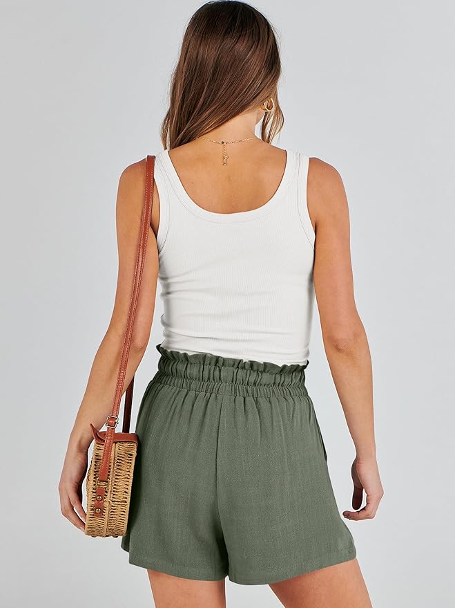 ANRABESS Linen Shorts for Women Summer Casual Wide Leg Loose High Waist Drawstring Dressy Beach Shorts 2025 Comfy Clothes