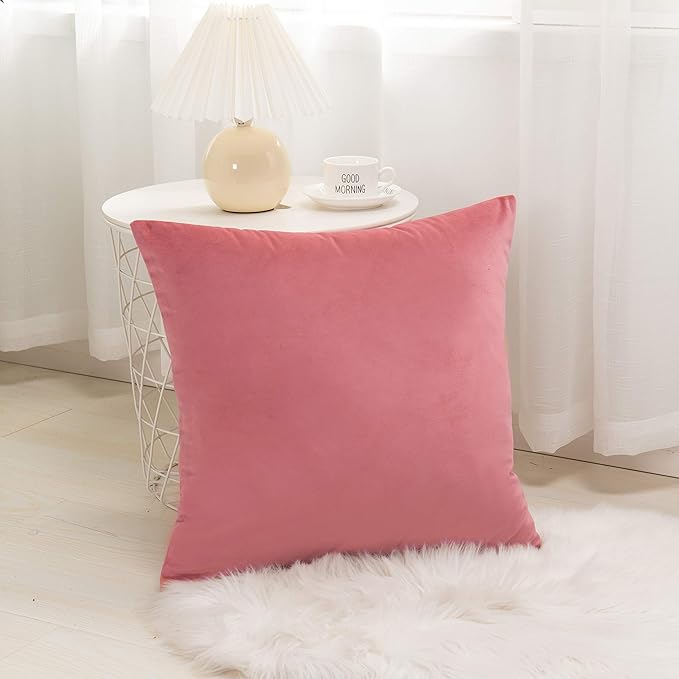 Elegant Comfort Velvet Cushion Covers Pack of 2, Velvet Soft Solid Decorative Square Throw Pillow Covers Set Cushion Case for Sofa Bedroom Car 20 x 20 Inch (50 x 50 cm), Solid Dusty Rose Pink
