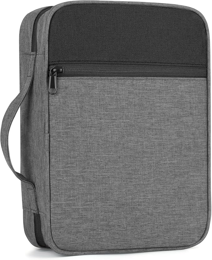 Bible Cover with Durable Handle, Carrying Book Case Church Bag Bible, Protective with Zippered Pocket, Bible Study Accessories Supplies, Book Protector for Book Lovers, GreyBlack