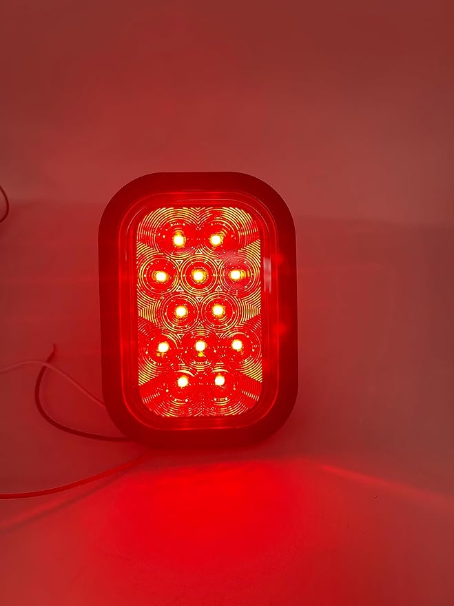 5x3 2x Red Rectangle 12 LED StopTurnTailParking Light Tow Truck Semi Trailer CM Flatbed Reading Postal Hitch Mounted RV Bus Grommet 3 Wire Pigtail Plug Kit 12V IP67 Waterproof