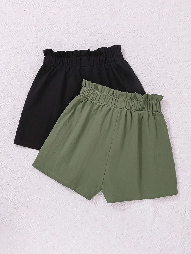 Women's Mid-Rise Short Elastic Double Pocket Shorts Two Pieces Set