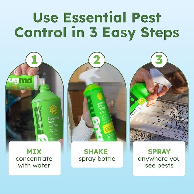 BugMD Ant Killer Bug Spray Concentrate - Indoor Cockroach and Roach Killer, Spider Spray for Home, Fly and Insect Defense, Essential Oils, Plant-Powered, Eco-Friendly Pest Control - 3.7 Oz