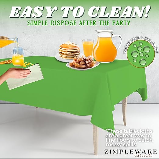 ZIMPLEWARE Premium Lime Green Plastic Table Cloth Disposable (6 Pk) Plastic Tablecloths for Rectangle Tables (54in x 108in) Party Table Cloths Disposable for 6ft to 8ft Rectangle Tables