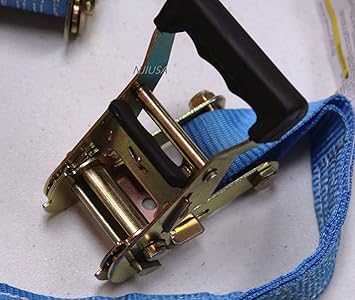 2x Ratchet Tie Down Straps Cargo Truck Dual J-Hooks Heavy Duty 15' x 1.5" (Blue)