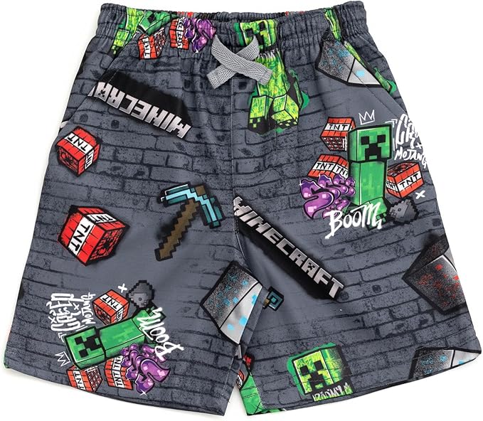 Minecraft Creeper Skeleton Zombie Enderman Graphic T-Shirt and Mesh Shorts Outfit Set Little Kid to Big Kid